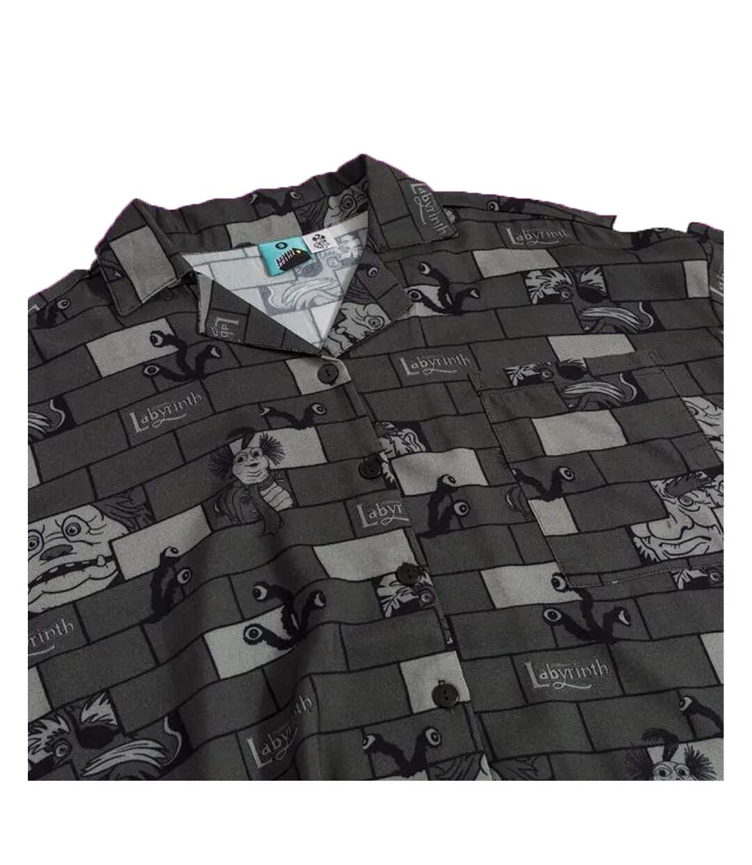 Unisex Adult Character Button-down Short-sleeved Shirt Charcoal Labyrinth-4