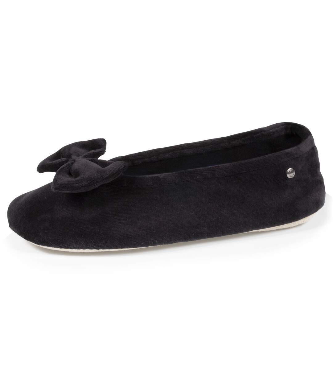 Isotoner Chaussons Ballerines femme ultra confortables, en coton biologique et semelle en cuir, détail grand nœud-1