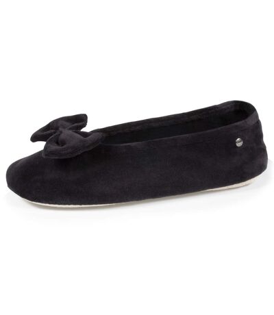 Isotoner Chaussons Ballerines femme ultra confortables, en coton biologique et semelle en cuir, détail grand nœud