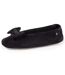 Isotoner Chaussons Ballerines femme ultra confortables, en coton biologique et semelle en cuir, détail grand nœud-1