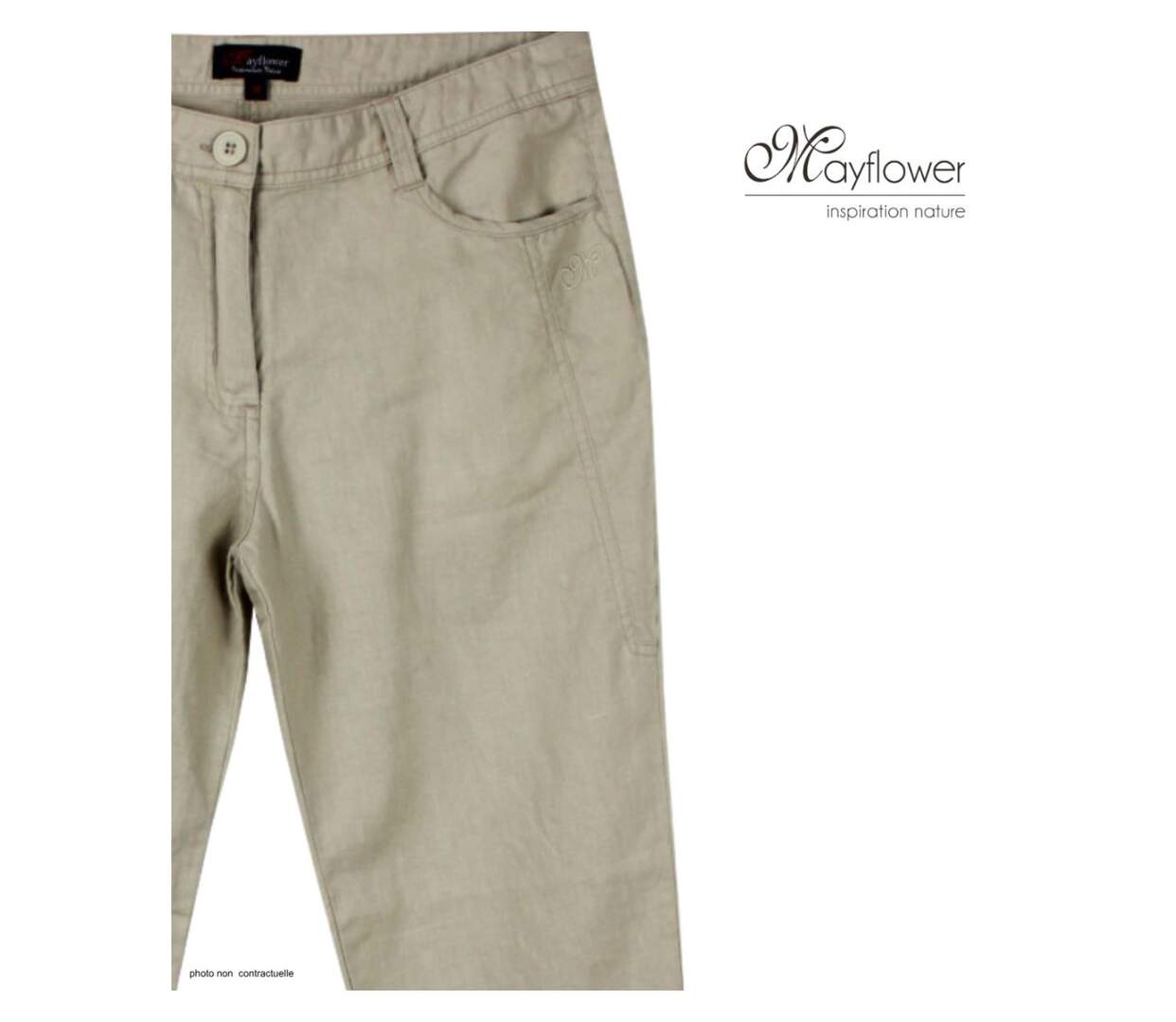 Pantalon lin MAYFLOWER MANTA1 détente : la fraîcheur naturelle en coloris Beige-4