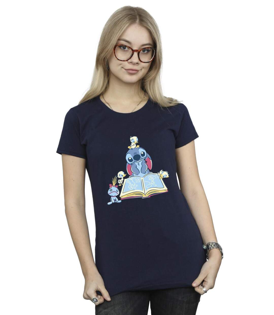 Disney T-shirt en coton Femmes/Ladies Lilo & Stitch Reading A Book (Bleu marine) - UTBI25701-2