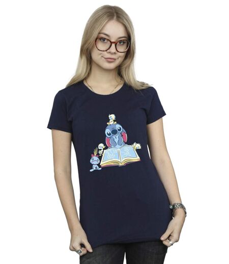 Disney T-shirt en coton Femmes/Ladies Lilo & Stitch Reading A Book (Bleu marine) - UTBI25701
