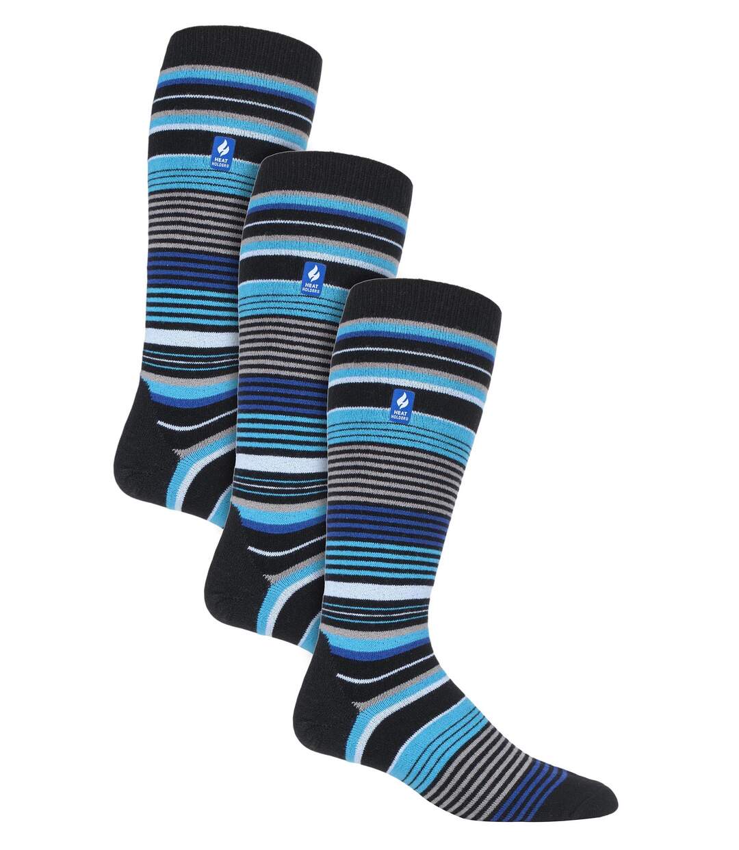 3 Pair Multipack Ultra Lite Mens Ski Socks | Heat Holders | Funky Patterned Striped Knee High Socks-1