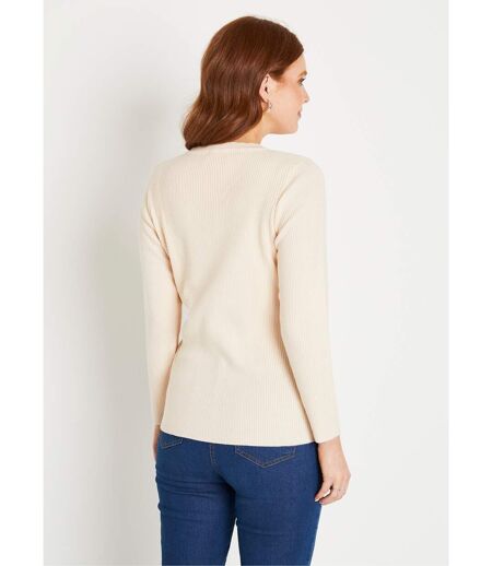 Pull fin uni maille côtelée col V