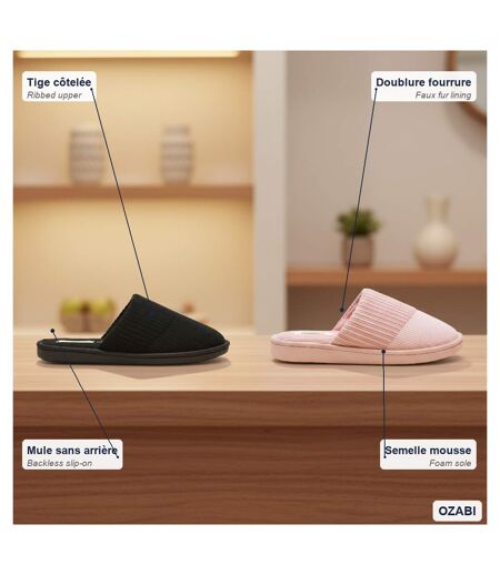 INFINITIF PARIS Pantoufles Mules Femme Pack 2 Paires Tige Côtelée Semelle Mousse