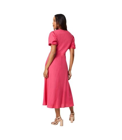 Womens/ladies linen blend puff sleeve midi dress pink Principles