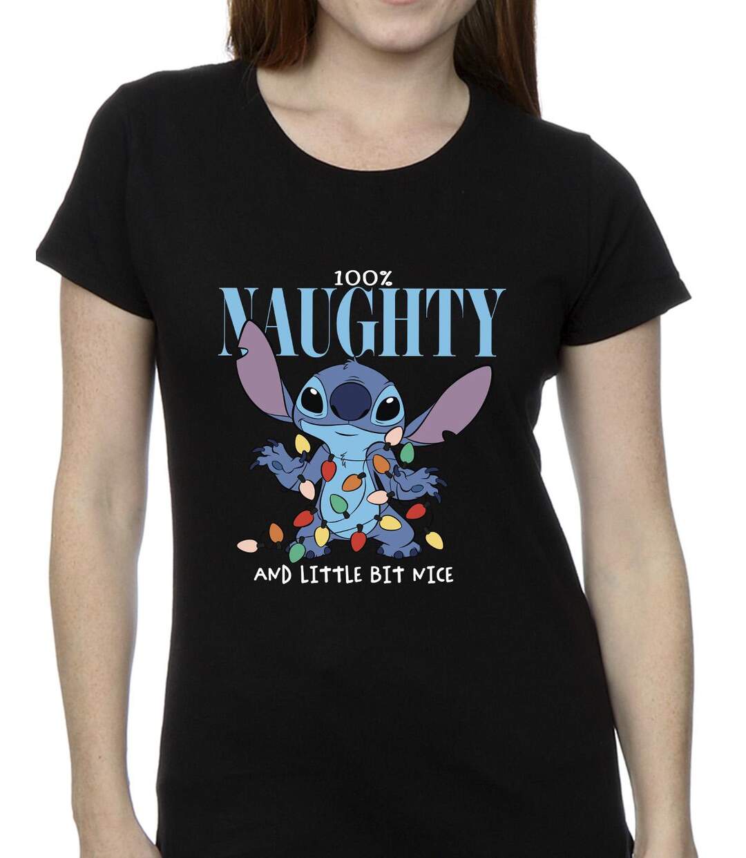Disney T-shirt en coton Femmes/Ladies Lilo & Stitch Naughty & Nice (Noir) - UTBI26102-3