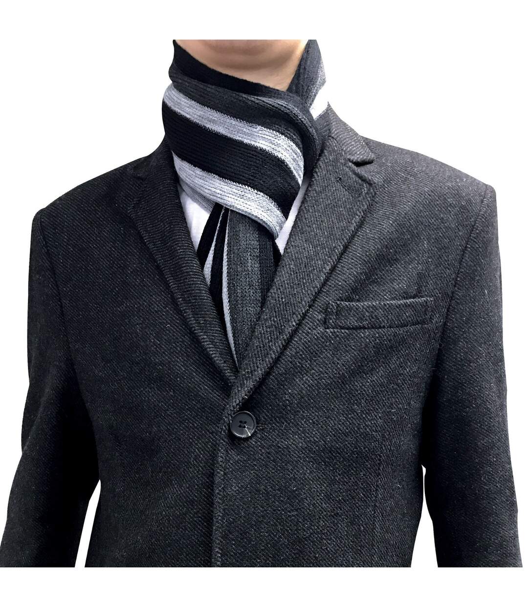 Mens Italian Inspired Warm Knitted Striped Winter Scarf-4