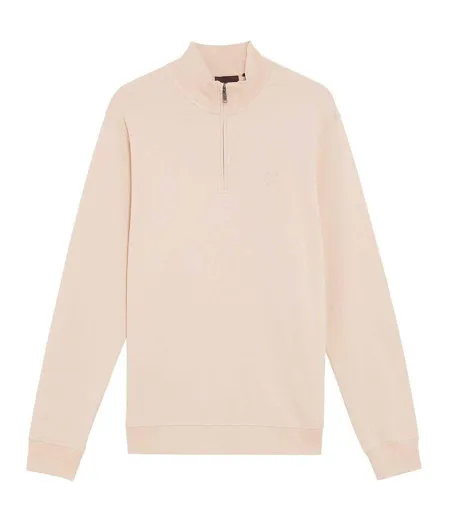 Sweat À Col Montant Zippé Motif/style Logo Brodé Adulte Rose Beige Lyle & Scott
