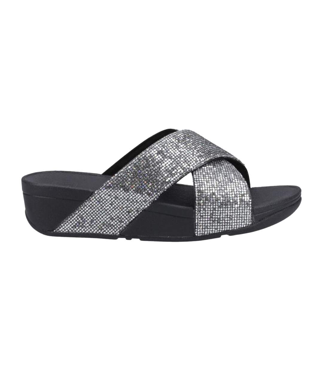 Womens/ladies Lulu Glitterball Cross Strap Sliders Silver FitFlop-3