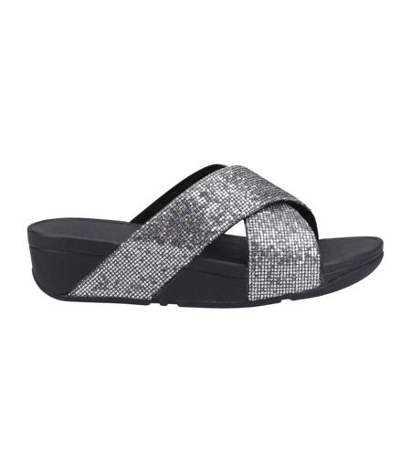 Womens/ladies Lulu Glitterball Cross Strap Sliders Silver FitFlop