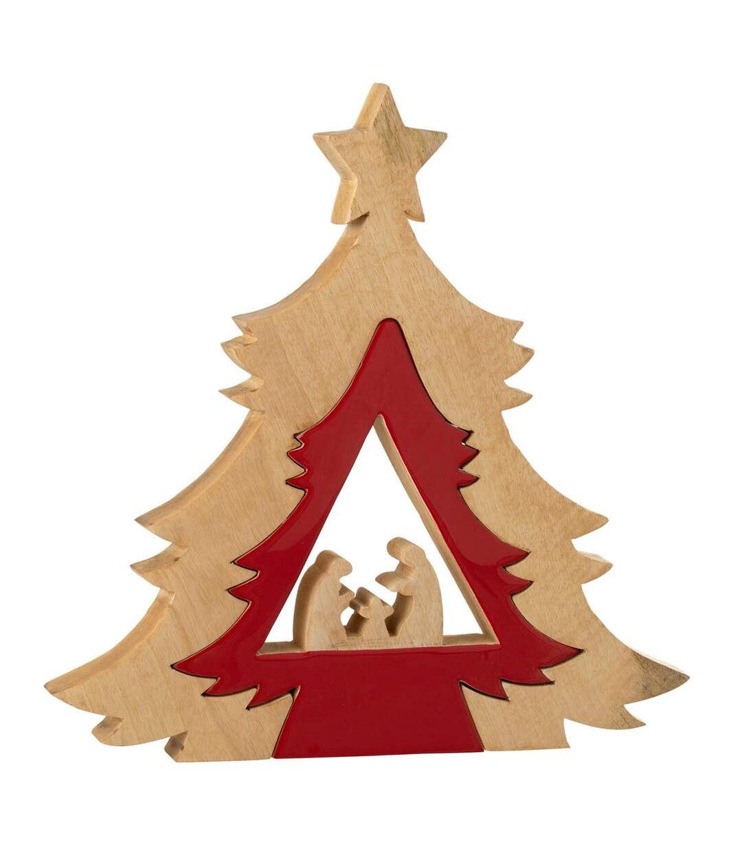 Crèche Sapin en Bois Étoile 41cm Rouge & Naturel-1
