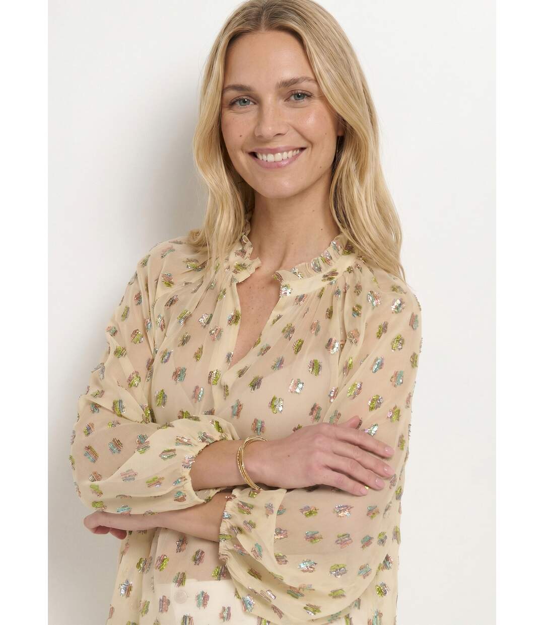 Blouse voile motifs métallisés encolure V-4
