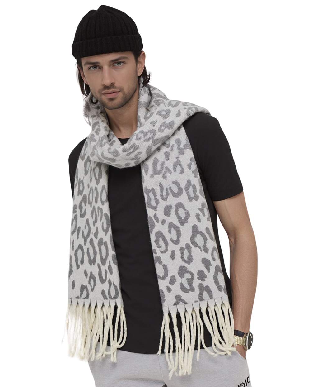 écharpe élégante en Polyester Doux grise pour Homme - Accessoire Tendance Automne Hiver-1