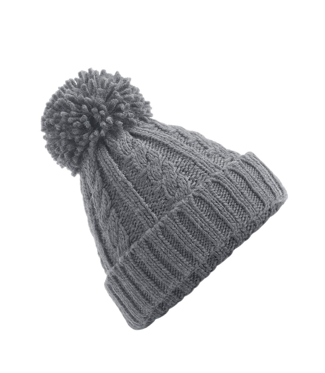 Unsiex Adultes Bonnet En Tricot Torsadé Mélangé Gris Beechfield-2