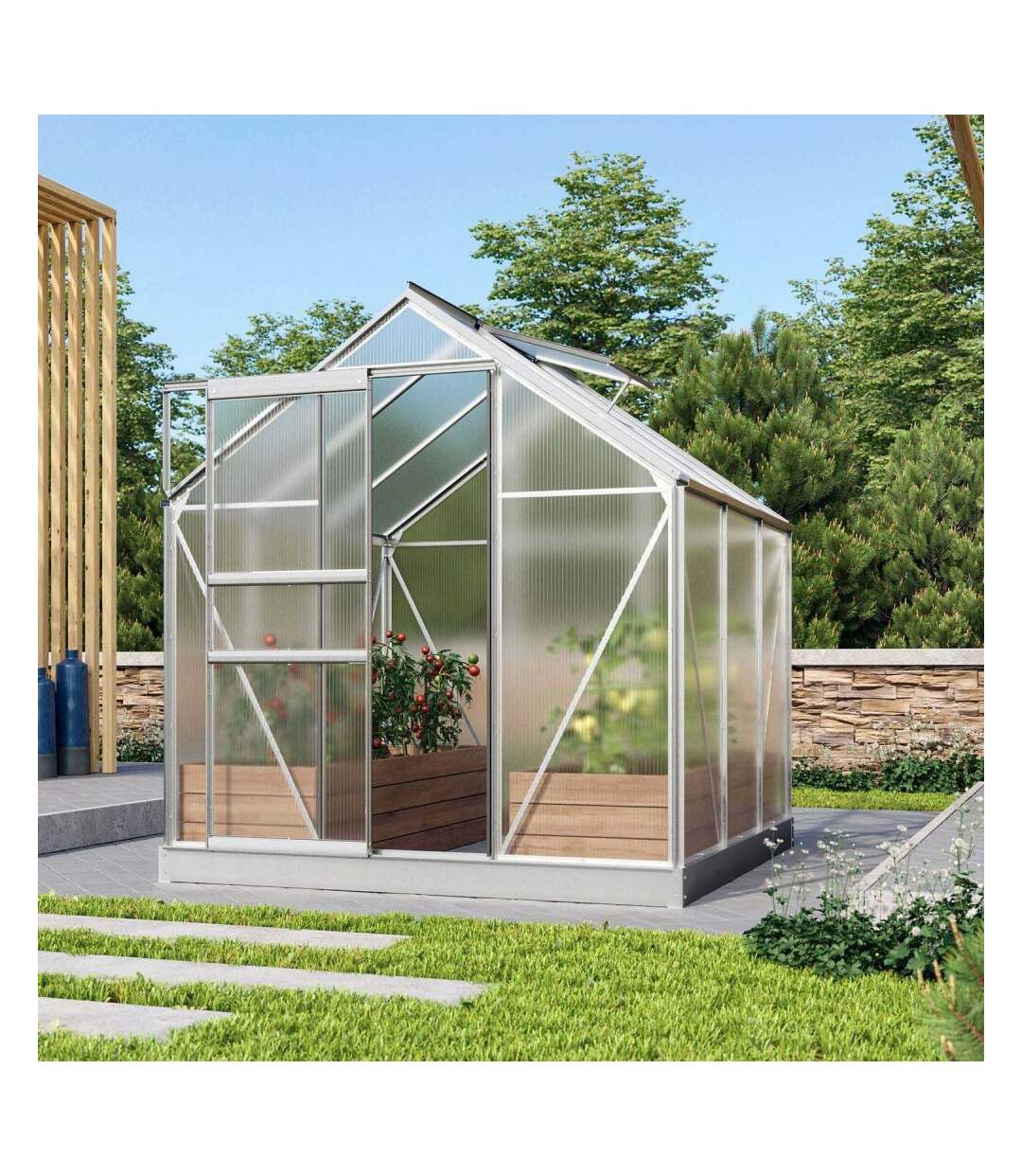 Serre de jardin en polycarbonate 6 mm et aluminium anodisé avec embase Venus Longueur de 195 cm