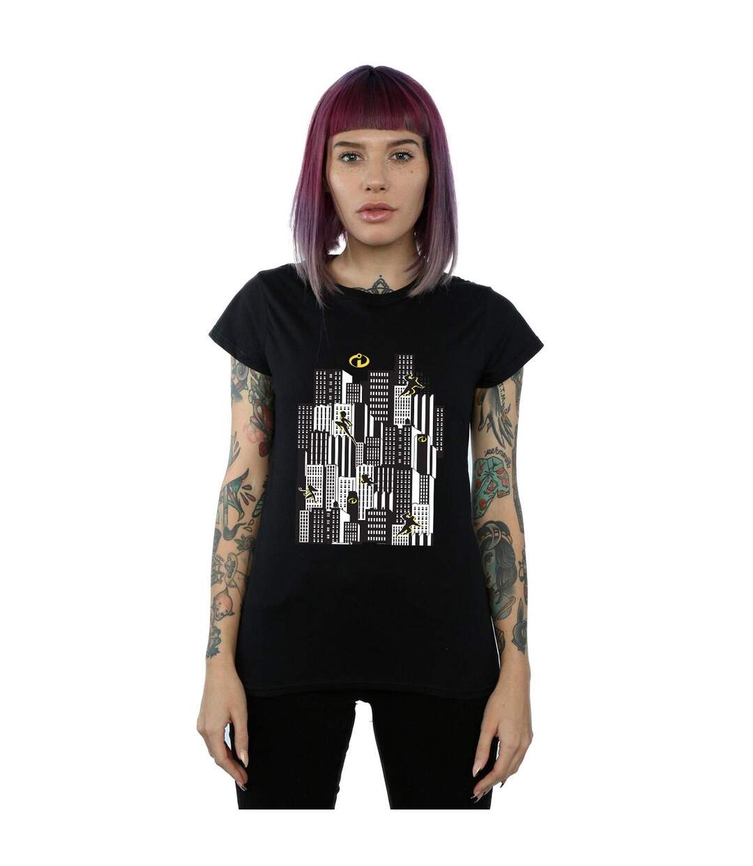 Disney T-shirt en coton Femme/Ladies The Incredibles Skyline (Noir) - UTBI35900-2