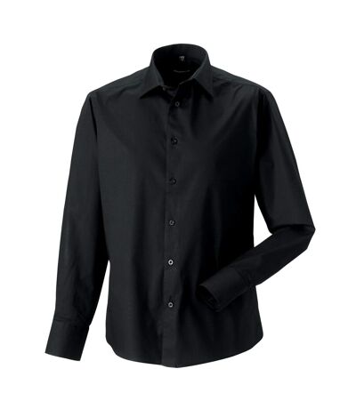 Russell Collection Mens Fitted Long-Sleeved Shirt (Black)