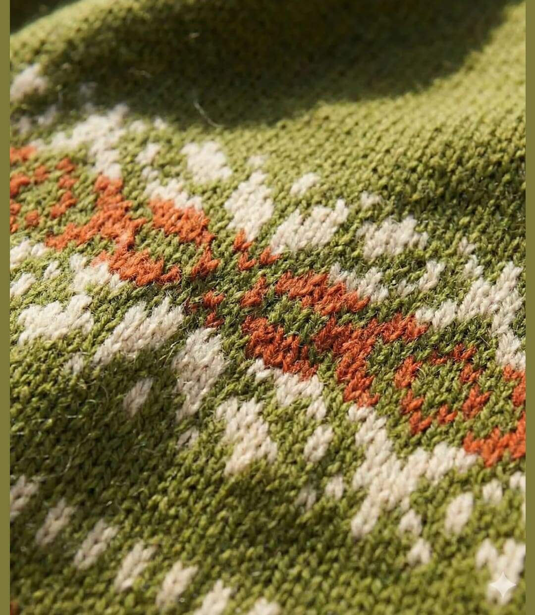 Écharpe Jacquard Laine & Acrylique Vert Kaki - Motifs Ethniques-2