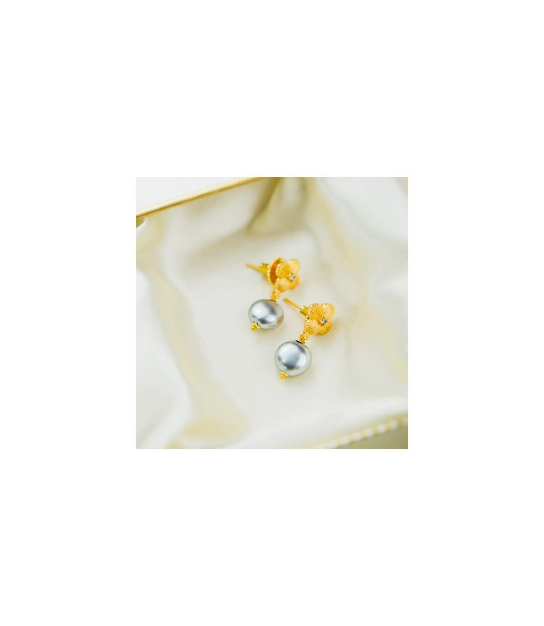 Floral Freshwater Single Grey Pearl Dainty Floral Drop Wedding Stud Earrings-1