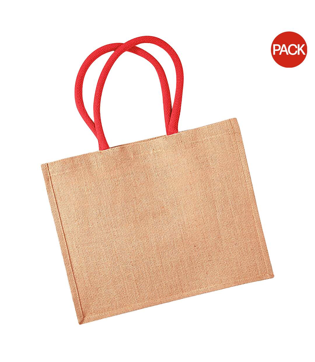 Lot de 2  21 litres taille unique naturel/rouge vif Sac de courses classique en jute Westford Mill-1