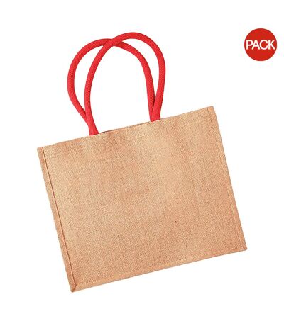 Lot de 2  21 litres taille unique naturel/rouge vif Sac de courses classique en jute Westford Mill
