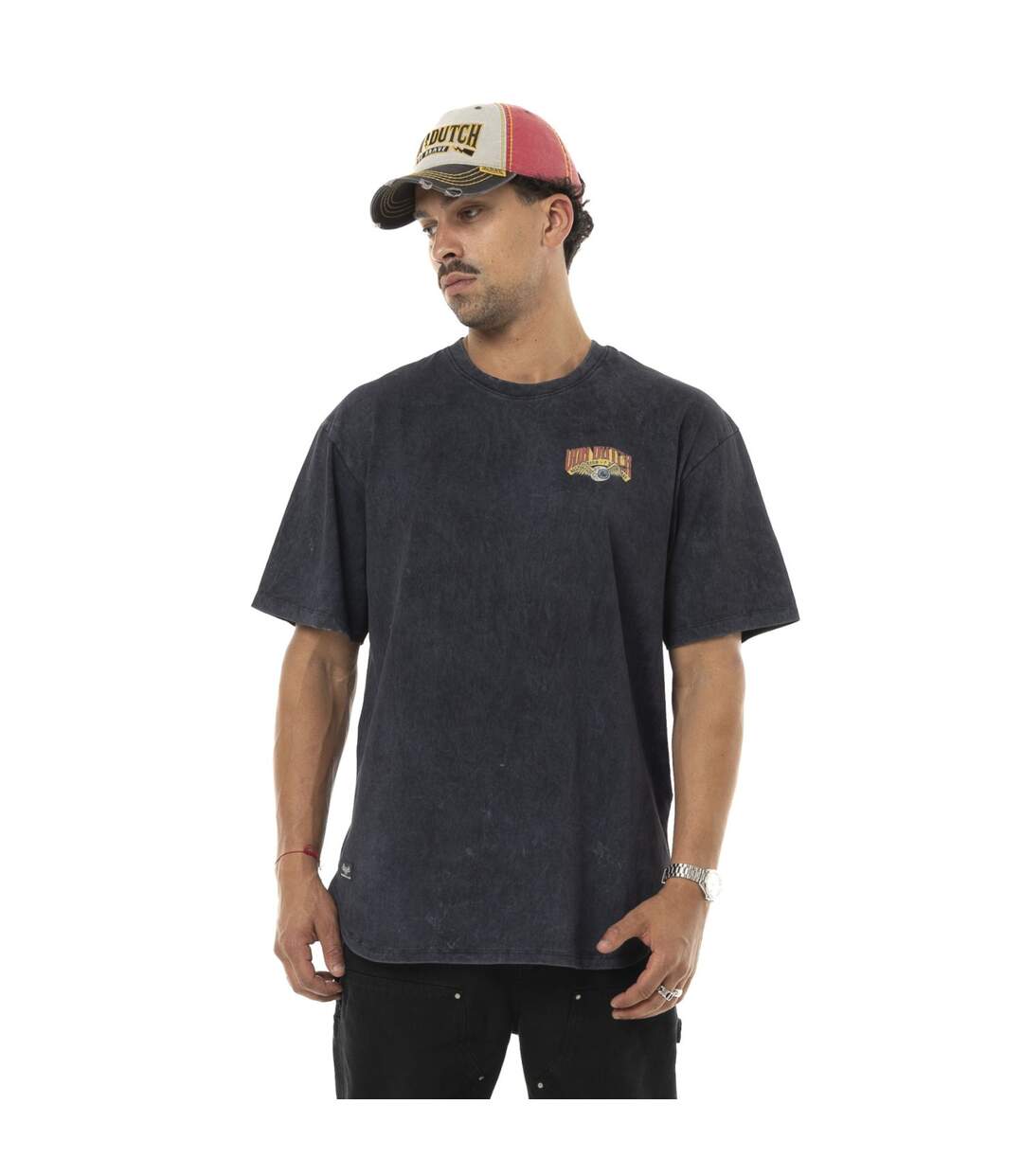 T-shirt homme comfort fit en jersey acid wash print devant&dos Reaper Vondutch-1