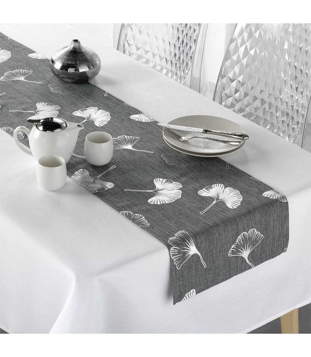 Nappe & Chemin de Table Euphoria 140x250cm Gris & Argent-3