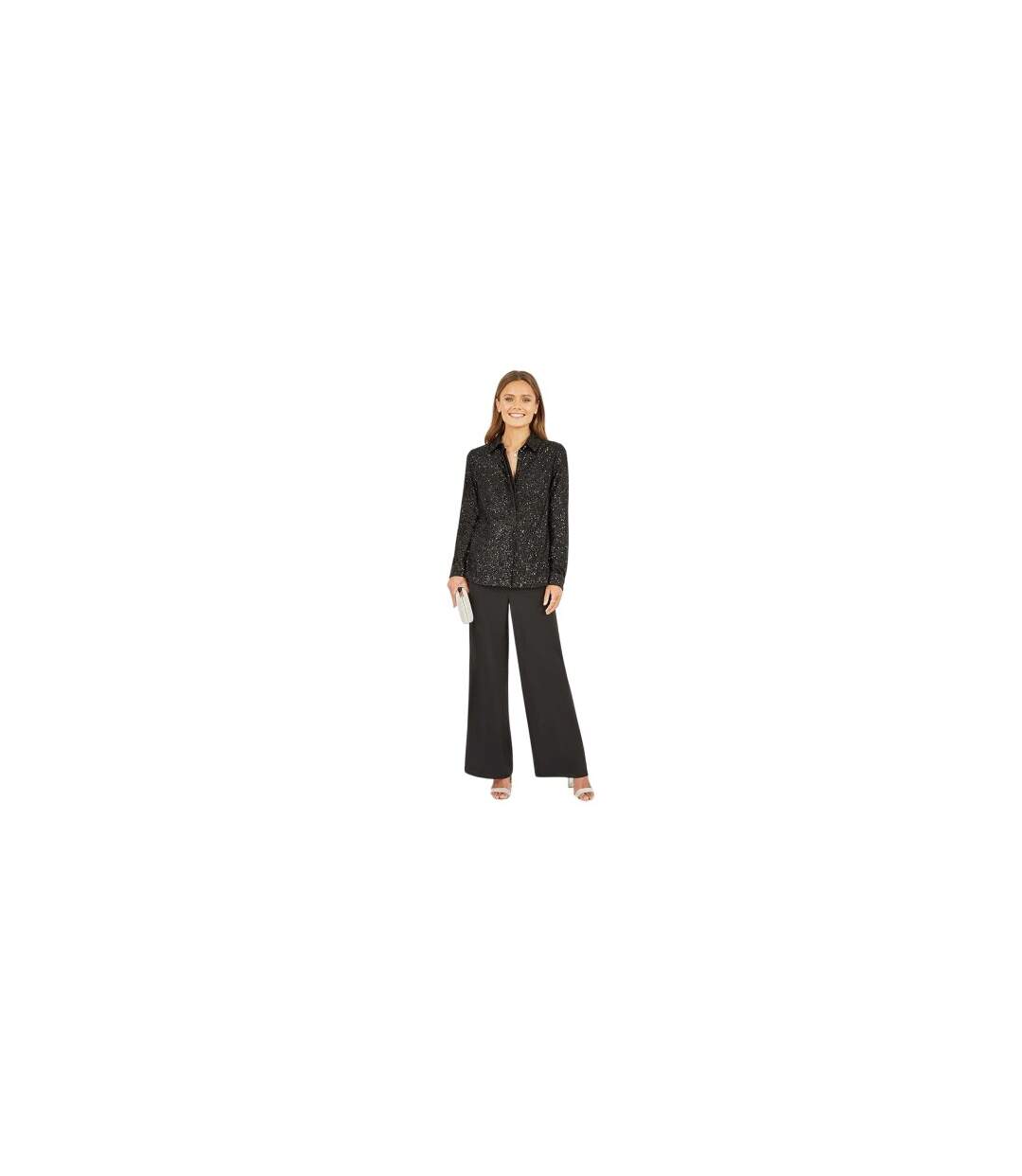 Womens/ladies Sequin Regular Long-sleeved Shirt Black Yumi-1