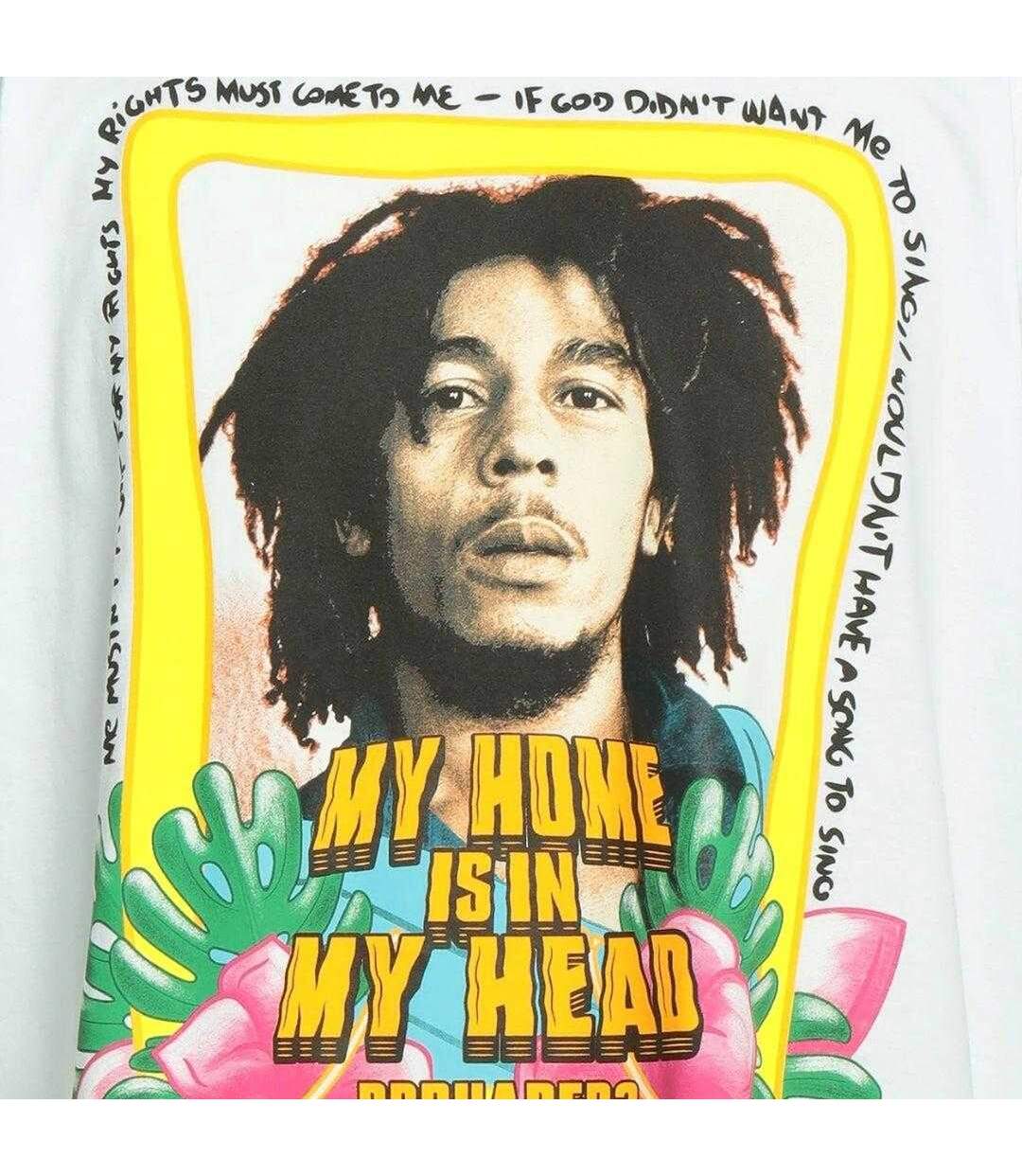 Unisex Adult My Home Is In My Head Bob Marley T-shirt White DSquared2-4