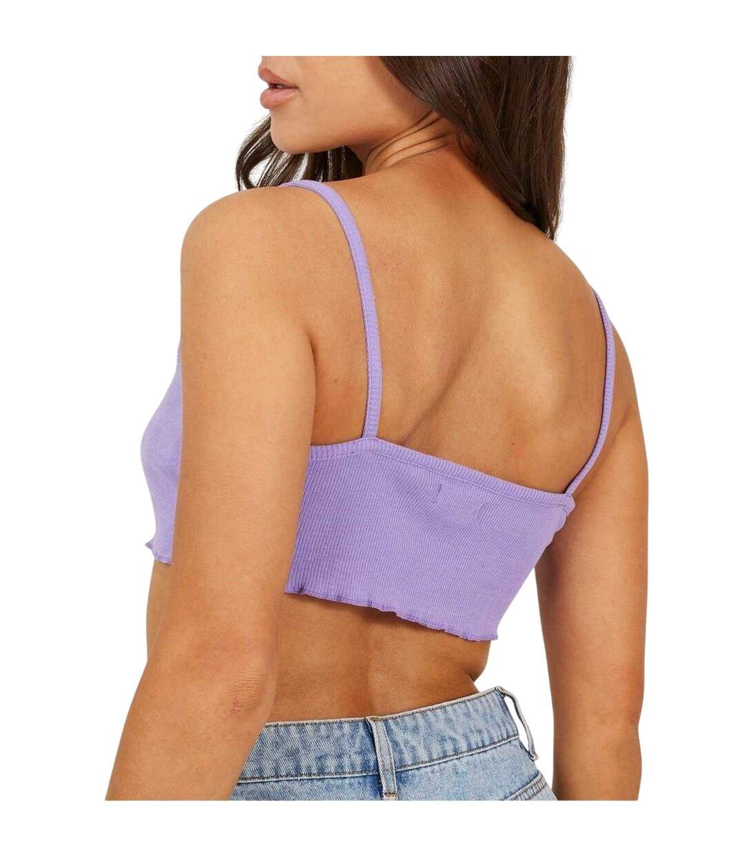 Womens/ladies Rib Knit Crop Top Deep Lilac Brave Soul-3