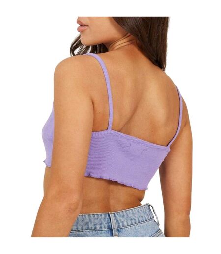 Womens/ladies Rib Knit Crop Top Deep Lilac Brave Soul