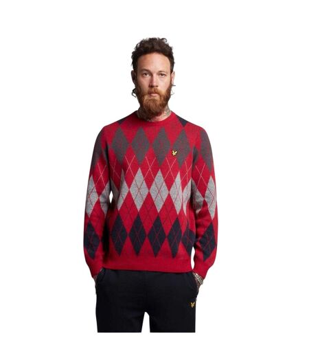 Mens Argyle Knitted Crew Neck Jumper Red Lyle & Scott