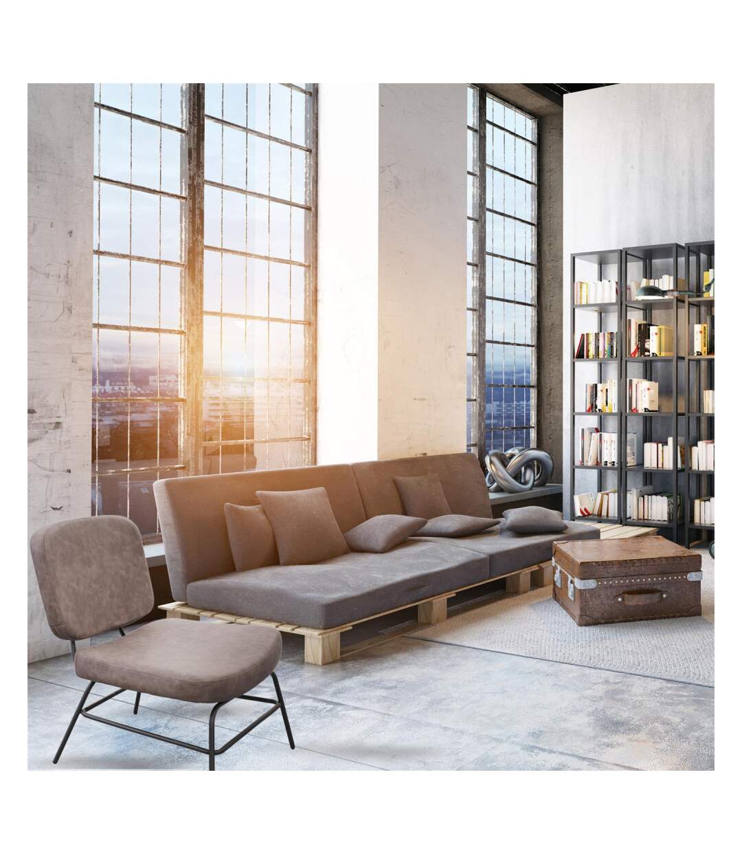 Fauteuil lounge en polyuréthane Detroit Gris-2