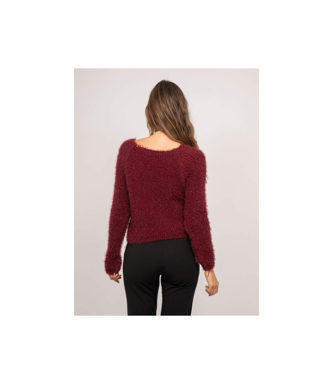 Pull court en maille poilue encolure dégagée KYNAELLE - Dona X Lisa-2