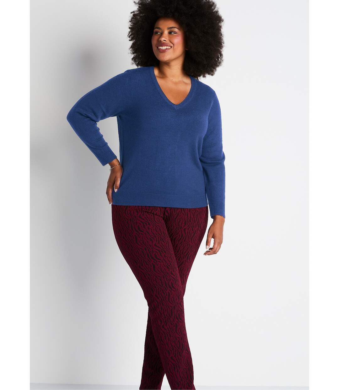 Pull doux col V manches longues-3