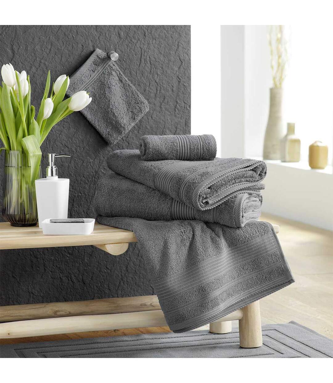 Lot de 2 Gants de Toilette Tendresse 15x21cm Anthracite-4