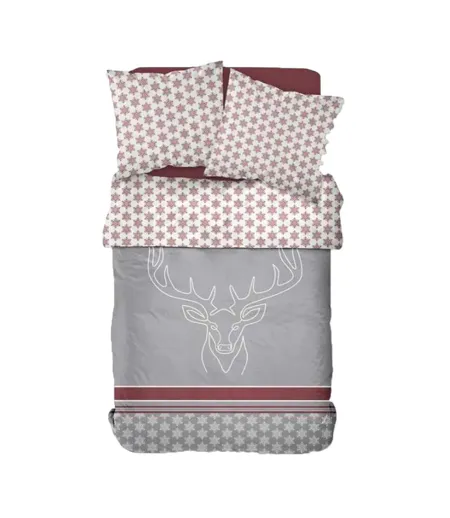 Parure de lit gris imprimé flocon today cerf 220x240