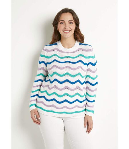 Pull doux col rond reliefé rayé point mousse