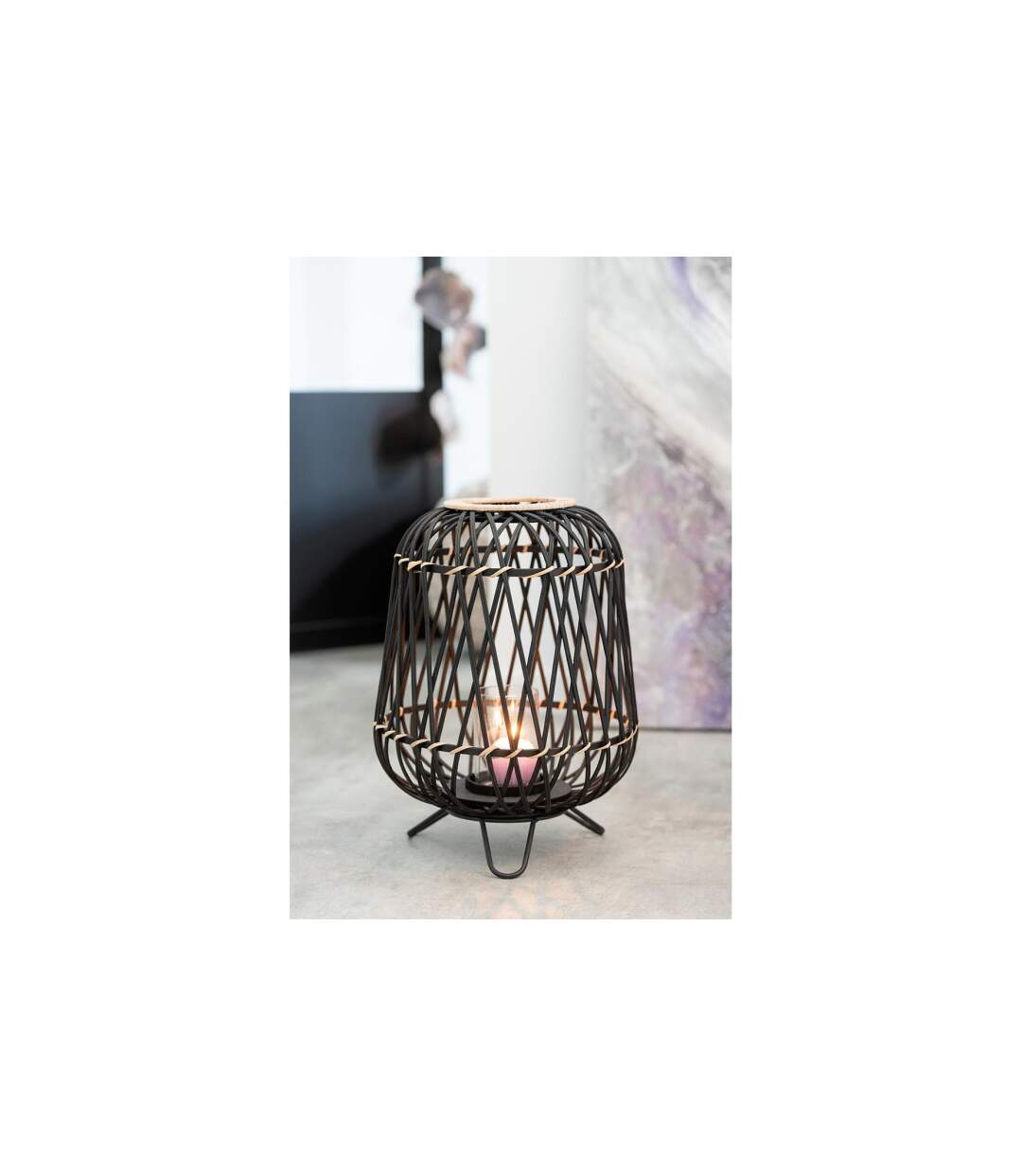 Lanterne Déco Bambou sur Pied 57cm Noir-4