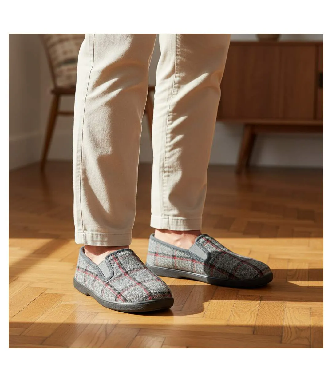 OZABI Pantoufles Charentaises Homme Fourrées Carreaux Fenêtre Antidérapantes-2