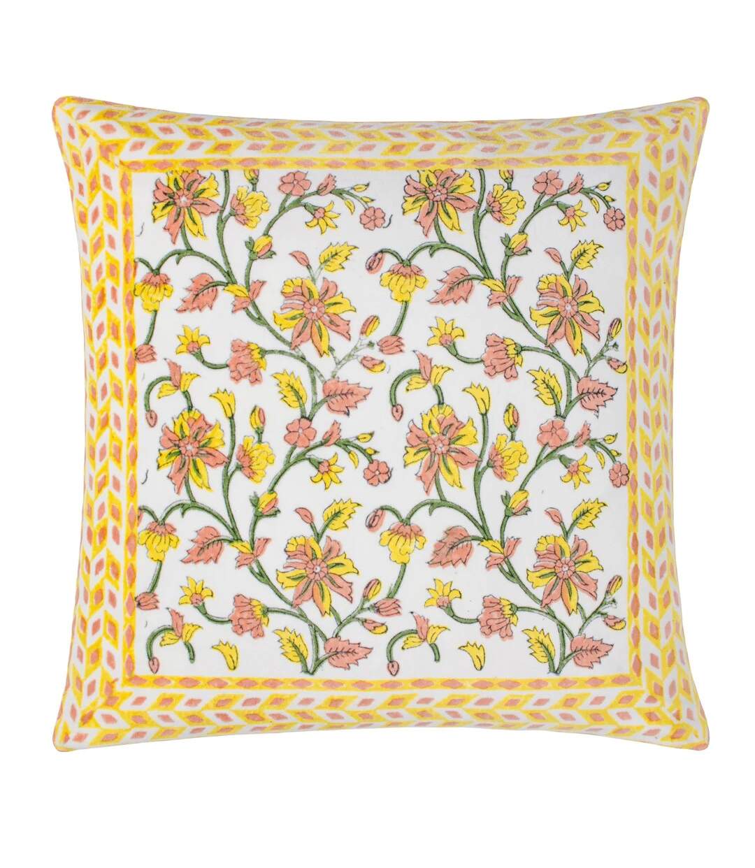 Mentera velvet floral cushion cover 50cm x 50cm yellow/peach crush Paoletti