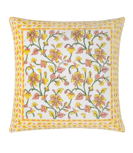 Paoletti Mentera Velvet Floral Throw Pillow Cover (Yellow/Peach Crush) (50cm x 50cm)