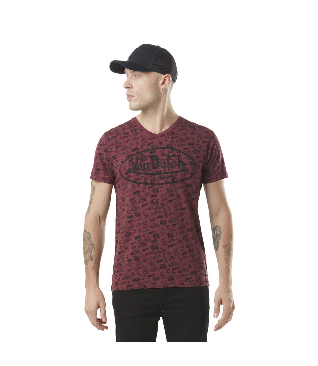 T-shirt homme col v imprimé en coton Tyron Vondutch-1