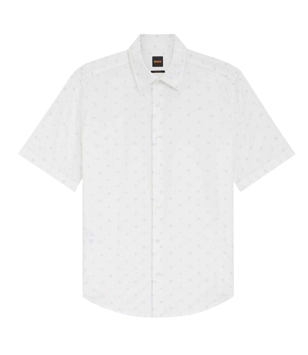Chemise Manches Courtes Motif/style Micro-imprimé Homme Blanc Boss-1