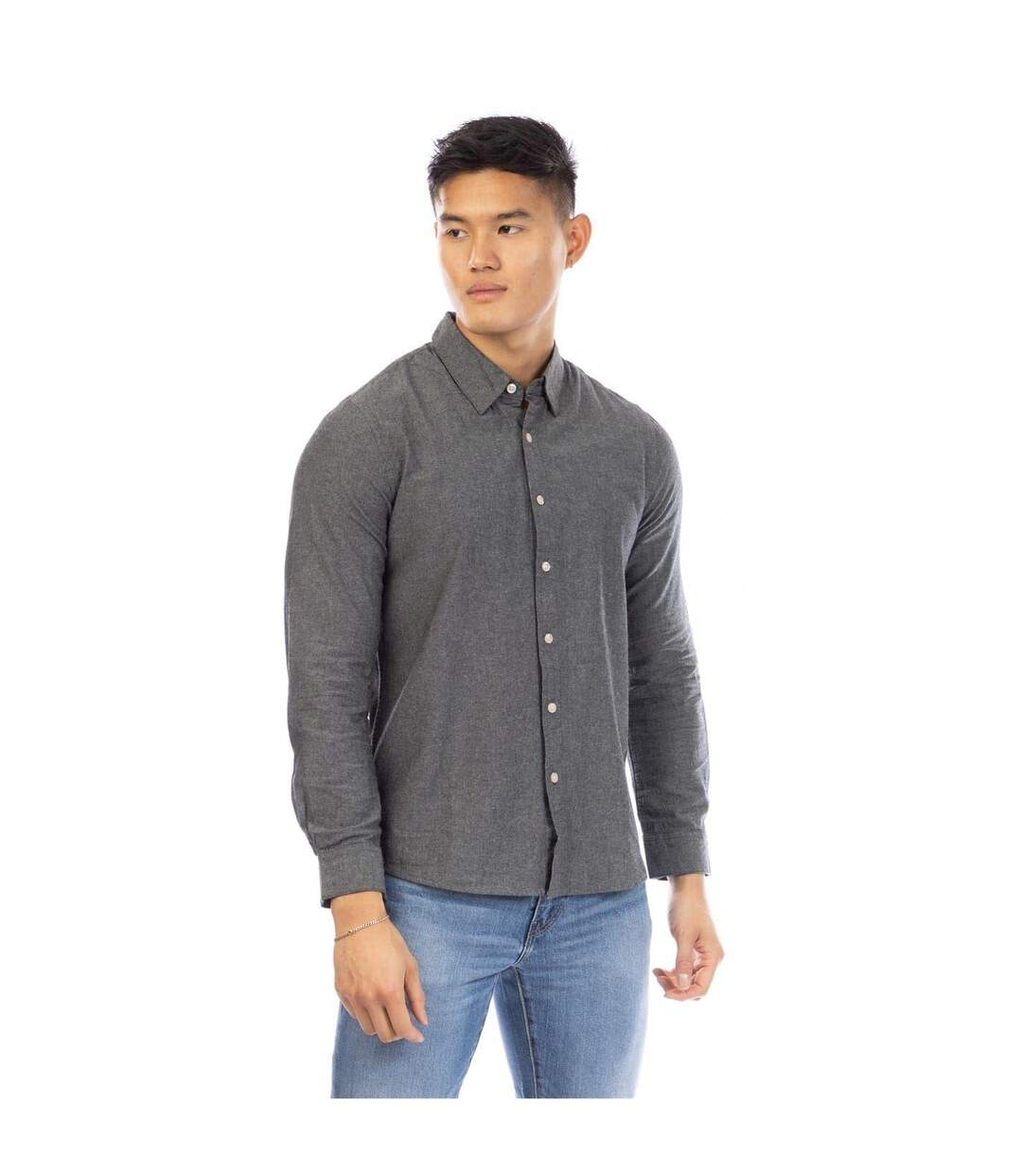Mens Collared Regular Long-sleeved Shirt Black Peter Werth-2