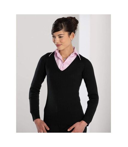Russell Collection Ladies/Womens V-Neck Knitted Pullover Sweatshirt (Black) - UTBC1011