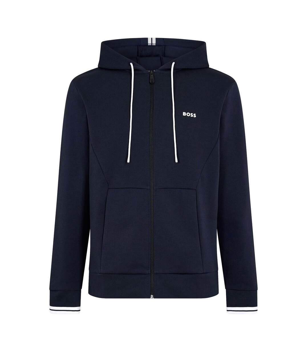 Mens Stretch Sport Full Zip Hoodie Dark Blue Boss-2