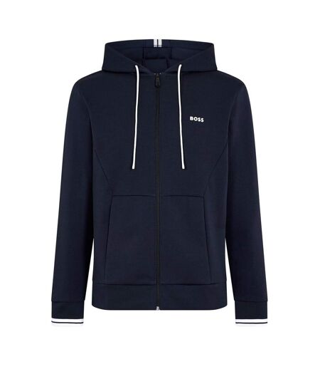 Mens Stretch Sport Full Zip Hoodie Dark Blue Boss